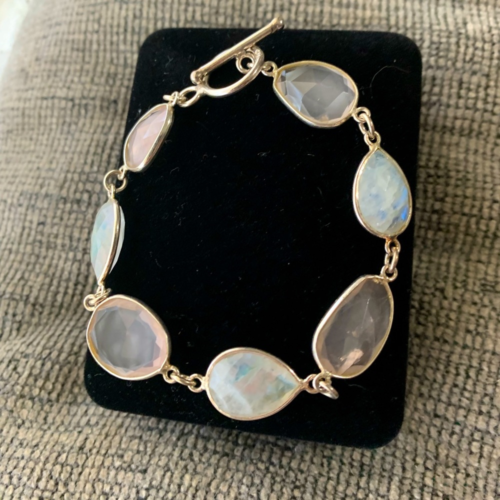Sterling silver moonstone & rose quartz bracelet